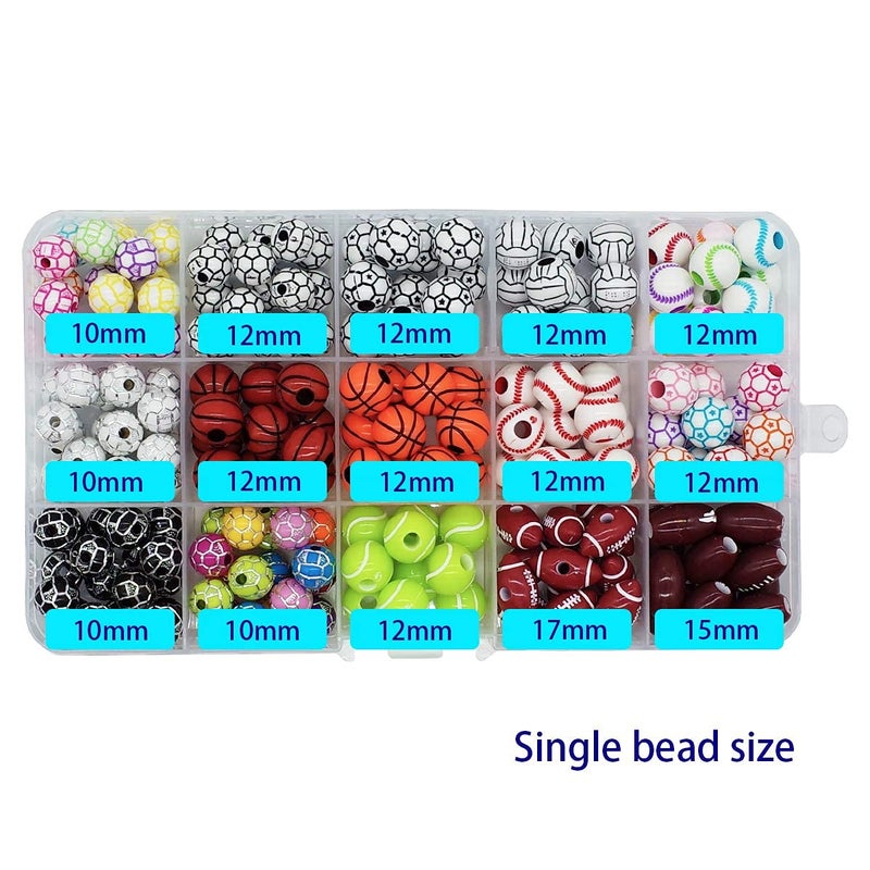 FOIBURELY 15 Styles Sports Beads Football Baseball Basketball Tennis Volleyball Soccer with 1 Roll of Elastic Rope and a Plastic Box for DIY Bracelet Necklace Making - Image 3
